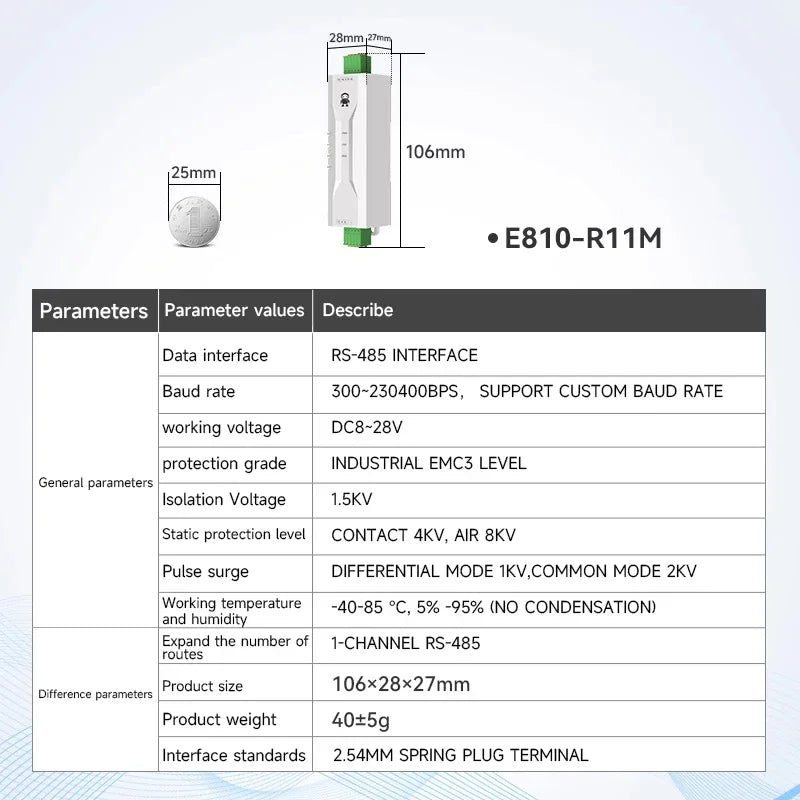 RS485 Hubs Photoelectric Isolation Industrial CDEBYTE ESD Protection Power and Signal Isolation DC 8-28V