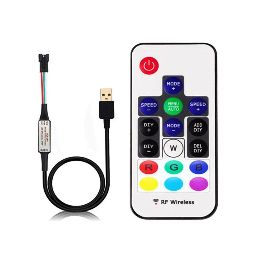 WS2811 WS2812B WS2813 WS2815 LED Pixels Strip Light Controller 3/4PIN USB/DC RF 14/17/21Keys LED Tape Remote Controller DC5-24V