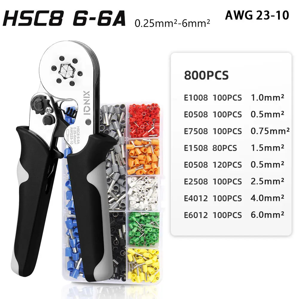 Crimping Pliers Tubular Terminal Hand Tools HSC8 6 - 4A 0.25 - 10mm2 6 - 6A 0.25 - 6mm2 Electrical Mini Wire Ferrule Clamp Kit