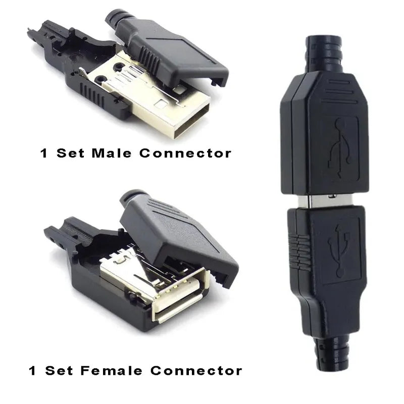 10pcs Type A USB interface (Male/Female), equipped with a black plastic cover, used for computer peripherals and port adapters.