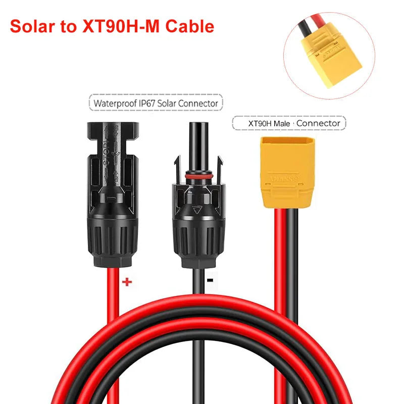 XT90 to Solar Connector Cable 10AWG XT60 Male to Female Silicone Extension Cable For Remote Battery Solar Portable Power Station
