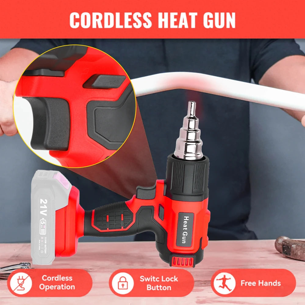 HILDA 21V Cordless Hot Air Gun Adjustable Temperature Rechargeable Handheld Heat Gun with Nozzles Compatible for Makita Battery