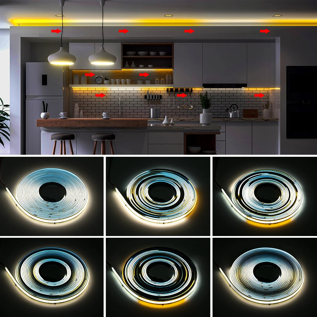 FCOB SPI CCT IC LED Light Strip WS2811 Addressable 576 LEDs 2700K to 6500K 10mm DC24V Flexible FOB High Density COB Lights RA90