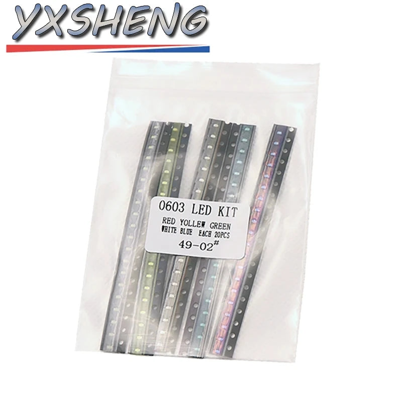 0603 0805 1206 1210 5730 SMD LED Diode 100PCS=5Colors X 20pcs Assortment LED Diode KIT Red Green Yellow White Blue