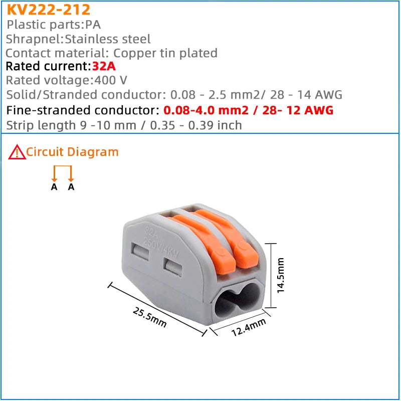 Compact Quick Plug-in Terminal for Cable Connectors, 30/50/100 Piece Terminal Orange Home Wiring Module Paralleling Device