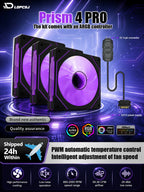 LDPCSJ PRISM 4 PRO 120mm PC Case Fan Equipped with ARGB Controller, 4-Pin PWM Silent Cooling Fan,12V 3Pin Addressable ARGB,45.2CFM High Airflow 600-1500RPM Synchronizable RGB Fan for Gaming Desktop Water Cooling Computer Chas
