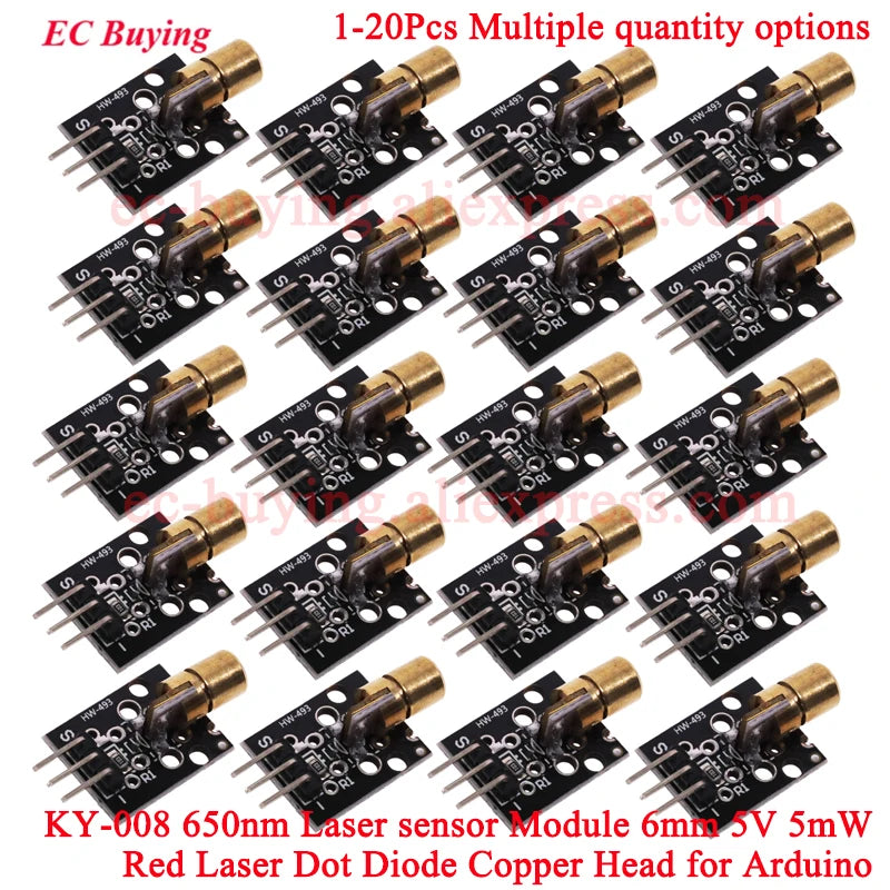 20Pcs/1pc KY-008 650nm Laser Sensor Module 6mm 5V 5mW Red Laser Dot Diode Copper Head for Arduino Transmitter TL Transducer