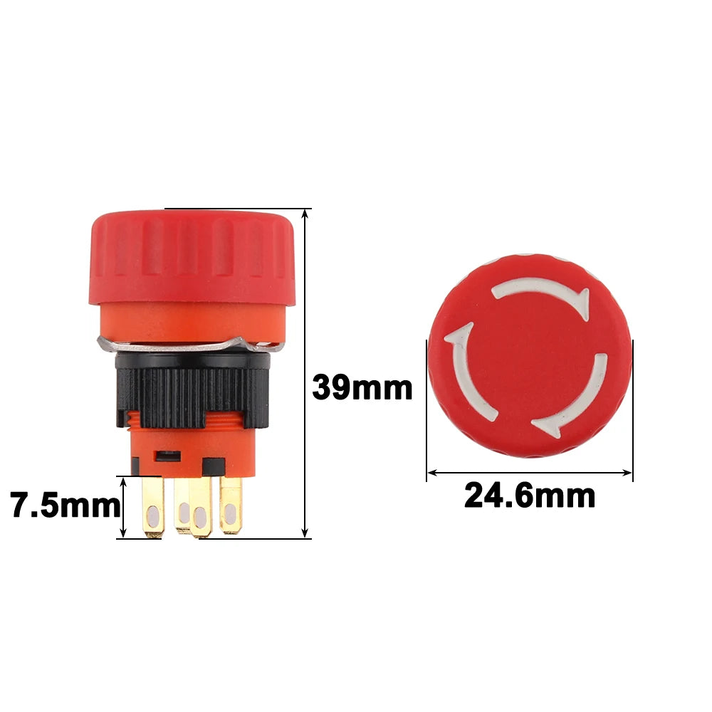 16mm Emergency STOP Mushroom Push Button Switch Plastic Self-locking 1NO1NC Knob Rotary Switch SPDT Red