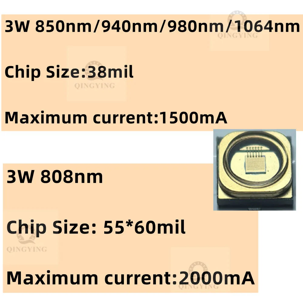 SMD 3535 IR Led Diode Laser Infrared Vcsel Lamp Beads 3W 850nm 940nm 980nm 1064nm 5W 808nm Optical Wafer Heating Medical Beauty