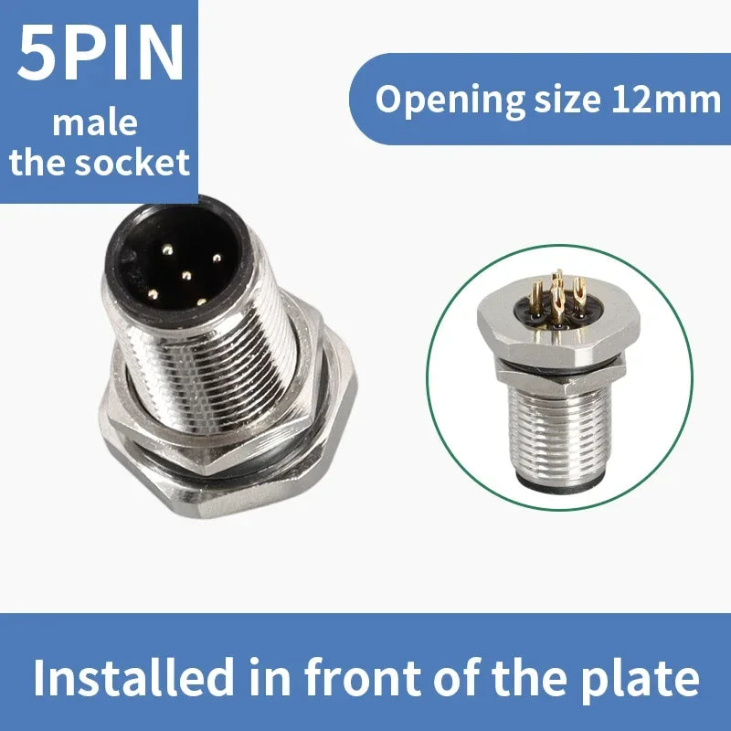M12 male and female socket  4 5  8  pins weld IP67/68 Install front/rear panel waterproof circular connectors