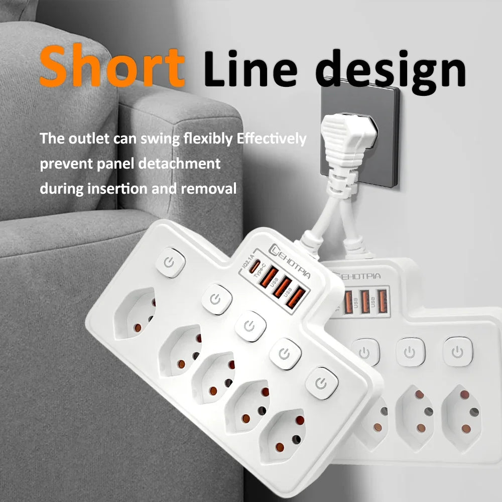 Switzerland AC Plug Independent Switch Multitap Wall Mounted Power Strip With USB Type C Ports Charging Network Filter Adapter