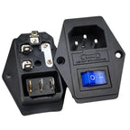 1set 10A AC 250V 3 Terminal Power Socket with Fuse Holder EC320 C14 Rocker Switch AC Power Cord Inlet Plug Socket