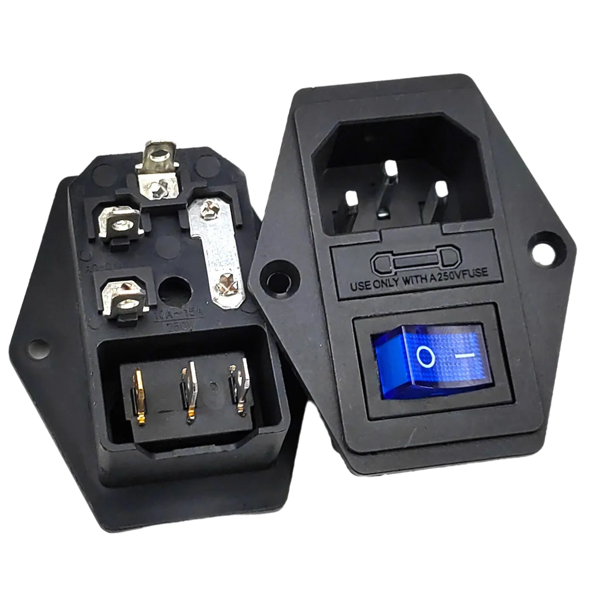 1set 10A AC 250V 3 Terminal Power Socket with Fuse Holder EC320 C14 Rocker Switch AC Power Cord Inlet Plug Socket