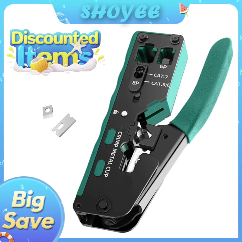 New Rj45 Rj12 Rj11 Pass Through Crimp Plier Cat7 Cat6 Cat6A Cat5 Cat5e Stripping Crimping Tool with 8P/6P Ethernet Connectors