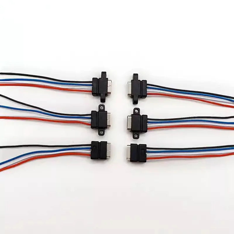 1/5 PCS TYPE-C 4P Waterproof Injection Molding with Data USB Female Seat Extension Cable About 60MM with Fixing Hole