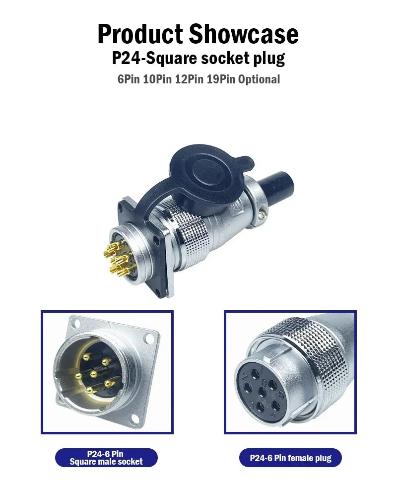 PLS24 WS24 6/10/12/19 Pin Metal Circular Aviation Socket Plug Wire Female Male Connector M24 Threaded Coupling Panel