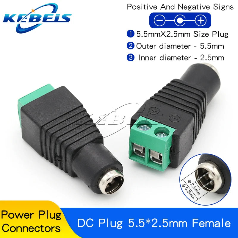 2/5/10PCS DC 12V Male Female BNC Connectors 5.5*2.1mm/2.5mm Welding-Free Power DC Plug Adapter Jack Sockets For LED CCTV Camera