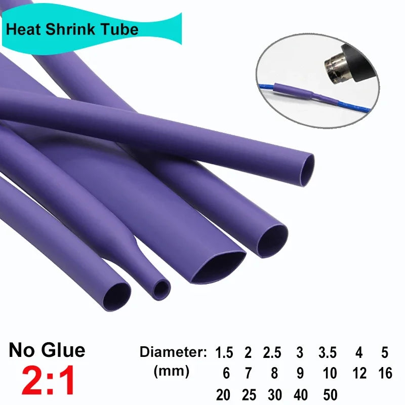 1/3/5M Purple 2:1 Heat Shrink Tube Dia. 1.5mm ~ 50mm Thermoretractile Wire Repair DIY Shrinkable Case Cover Cable Shrink Wrap
