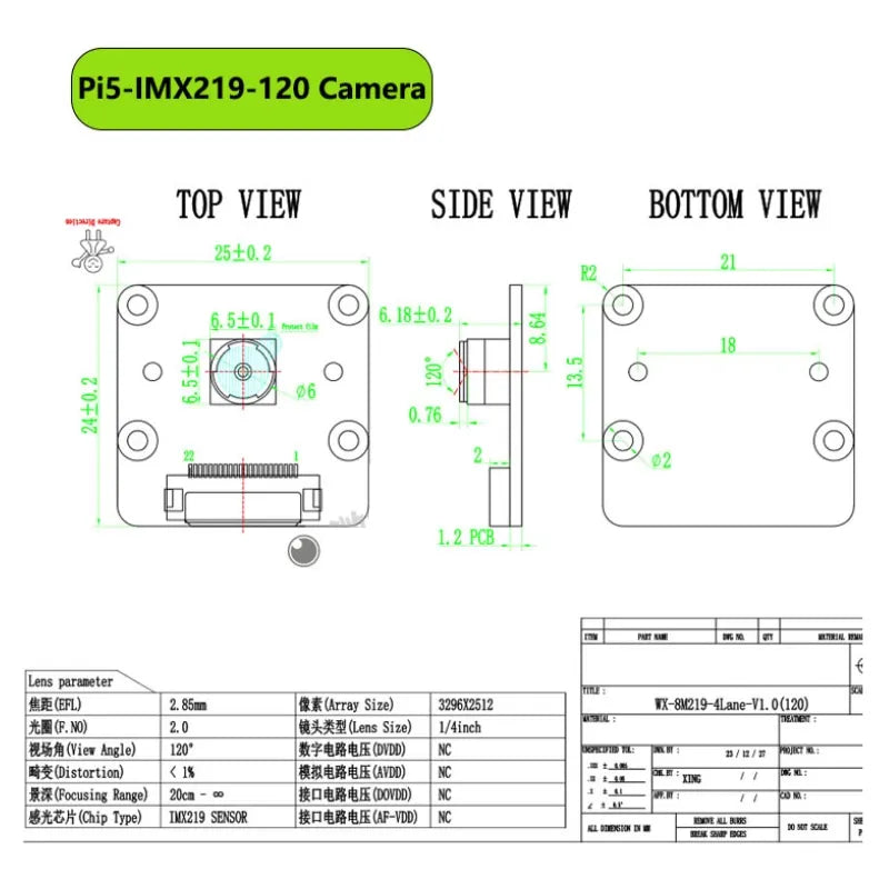 IMX219 Module Raspberry Pi 5 Camera 8 Million Pixels 120-Degree Wide Angle Without Distortion
