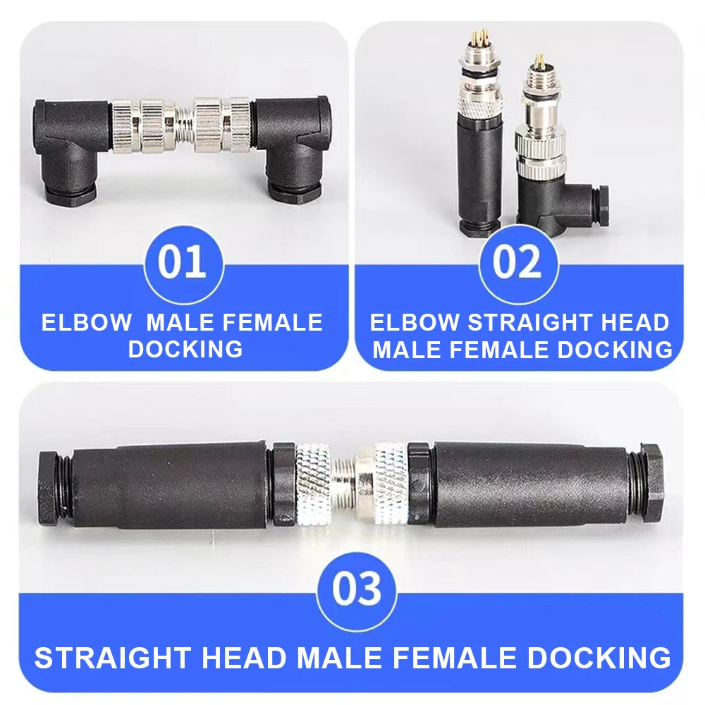 Cloweit M8 Sensor Connector Waterproof Male&Female Plug Straight Angle Screw Threaded Coupling 3pin 4p Panel Mount Flange Socket
