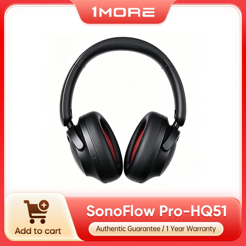 1MORE SonoFlow Pro HQ51 ANC Headphones Bluetooth 5.4 Hi-Res LDAC 40mm DLC Driver 42dB QuietMax ANC 100H Battery Over-Ear Headset