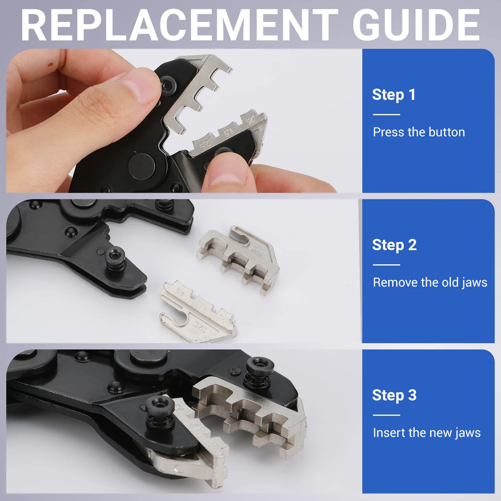 Crimping Tool Set Electrician Tools Quick Change Jaws For Crimp Terminals Dupont JST Non Insulated Open Barrel Ferrule Solar MC4