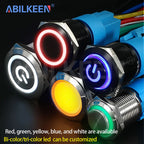 ABILKEEN 16/19/22MM Black Shell Metal Push Button Switch 1NO1NC Momentary/Latching Power Control Push Button with LED Light