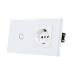 Touch Light Switch With EU Socket 1 Gang 2 Way Wall Light Switch LED Sensor Tempered Glass Interrupter EU Standard 240V