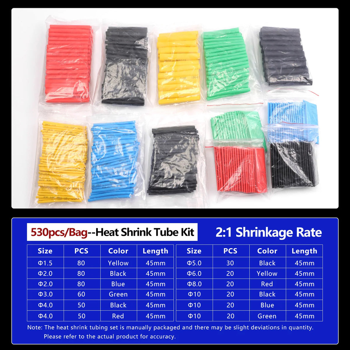 2:1 Heat Shrink Tube Kit Thermoresistant Shrinkage Tubing Wire Wrapping Electrical Connection Cable Insulation Sleeved Protecter
