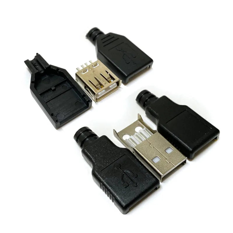 5/10PCS USB 2.0 Type A Male & Female Connector 4Pin Plug Socket with Black White Plastic Cover Soldering Type for DIY