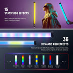 NEEWER Basics 12"/21" Magnetic RGB Light Wand, CRI95 Dimmable 14W LED Handheld Video Tube Lighting Stick with 51 RGB Modes