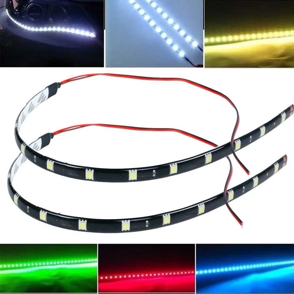 2 PCS LED strip SMD3528 Waterproof Flexible 30CM Red Green Blue White Warm white Super bright car Styling decor stickers lamp
