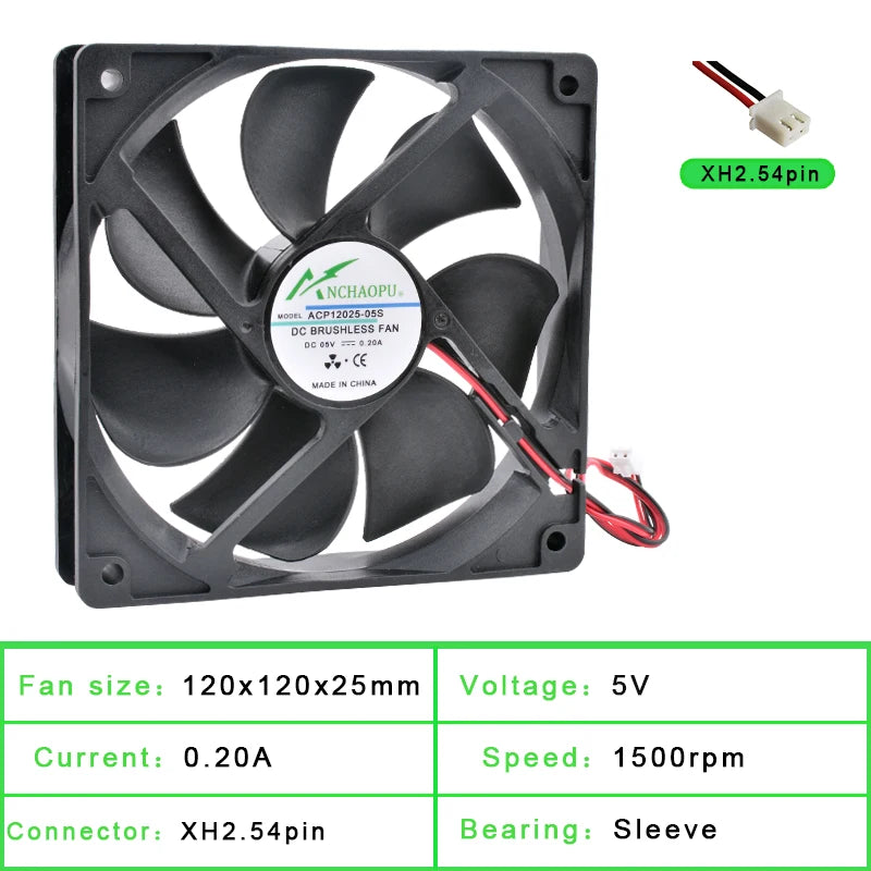ACP12025 12cm 120mm Fan 120x120x25mm DC5V 12V 24V 2Pin Cooling Fan Suitable for Chassis Power Inverter
