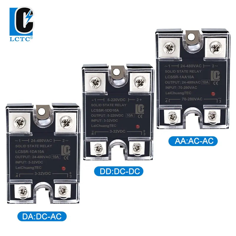 LCTC SSR Solid State Relay 10A 25A 40A 60A 80A 100A 120A 200A 240A Single Phase Control Relay DC TO AC DC TO DC AC TO AC 3-32VDC