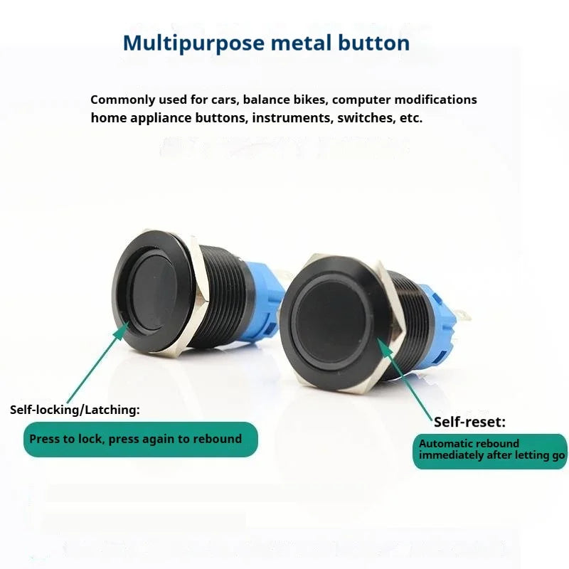 12/16/19/22MM black metal switch button self-locking latching reset power button start stop car motorcycle 6/12/24/220V on off