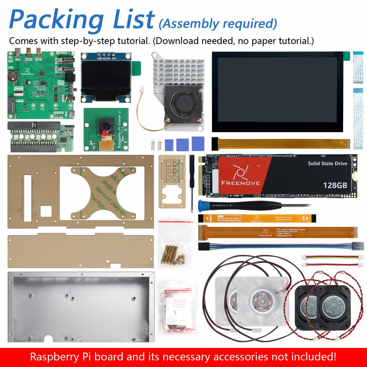 Freenove Computer Case Kit for Raspberry Pi 5 with M.2 NVMe SSD 4.3 Inch Touchscreen 5 MP Camera OLED Screen Stereo Speakers