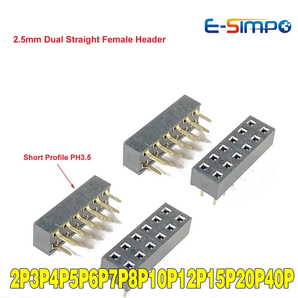 10pcs 2.54mm PH3.5 Low Short Profile Straight Double Row 2x2/3/4/5/8/10P Rohs Gold-plate PCB Female Pin Header Socket Connector