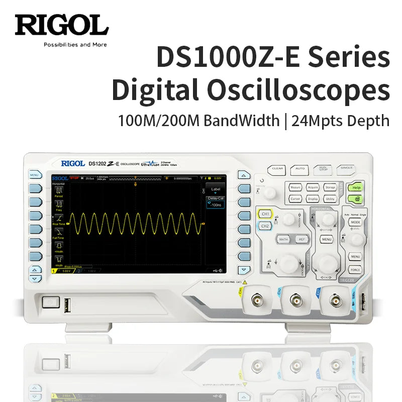 RIGOL DS1102Z-E/DS1202Z-E Digital Oscilloscopes 2Ch 100M/200M BandWidth 24Mpts Depth Support RS232/UART/I2C/SPI Bus Decoding