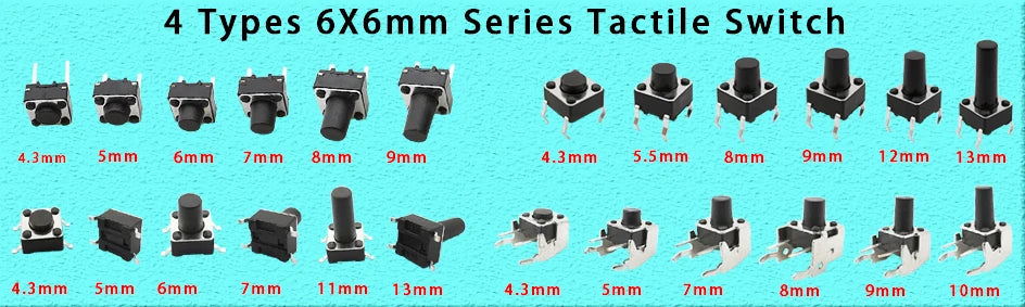 SMD Micro Tactile Push Button Switch Accessories Kit Car Remote Control Tablet Micro Momentary Key Touch Switch Assortment Set