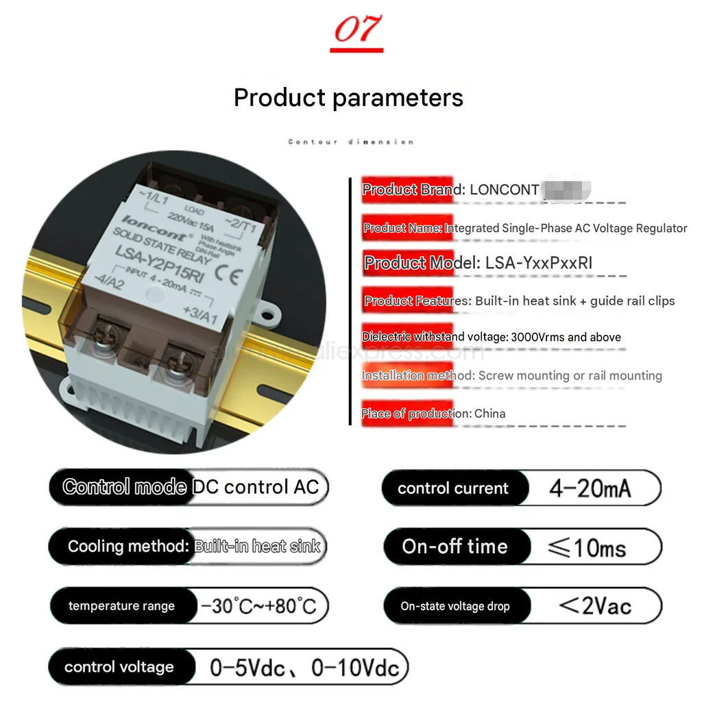 Single Phase AC Voltage Regulator With Heatsink by 0-10V 0-5V 4-20mA PWM Isolated Solid State Relay SSR Transformer 220V