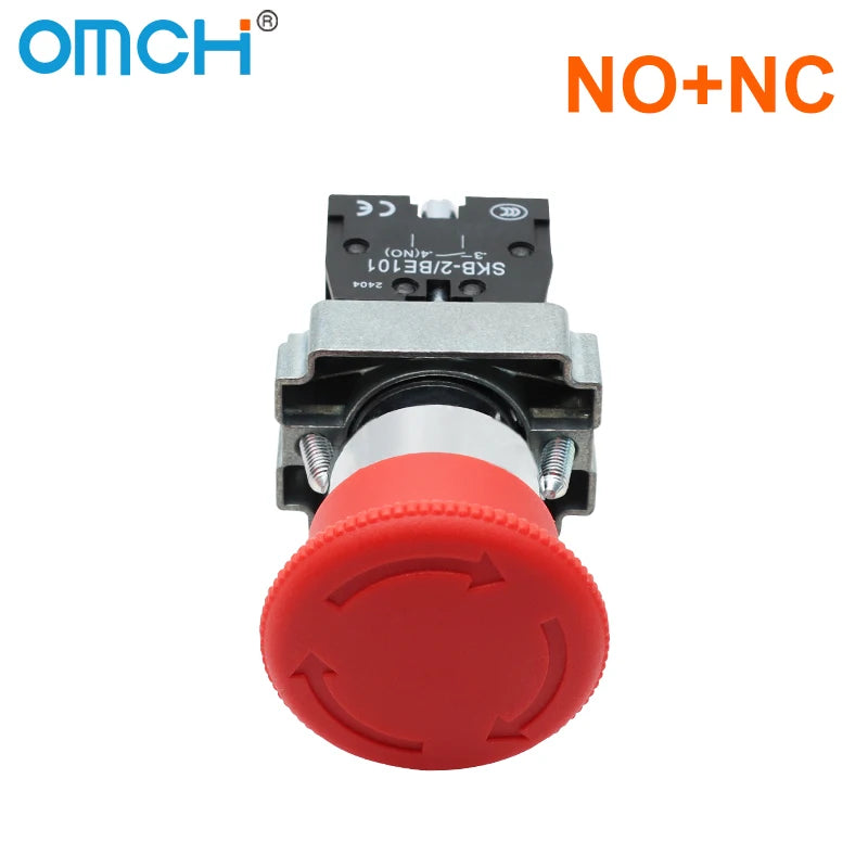 OMCH Button Switch Self Reset SKB2 Small Mushroom Head Emergency Stop 22mm Knob Key Start Inching Power On