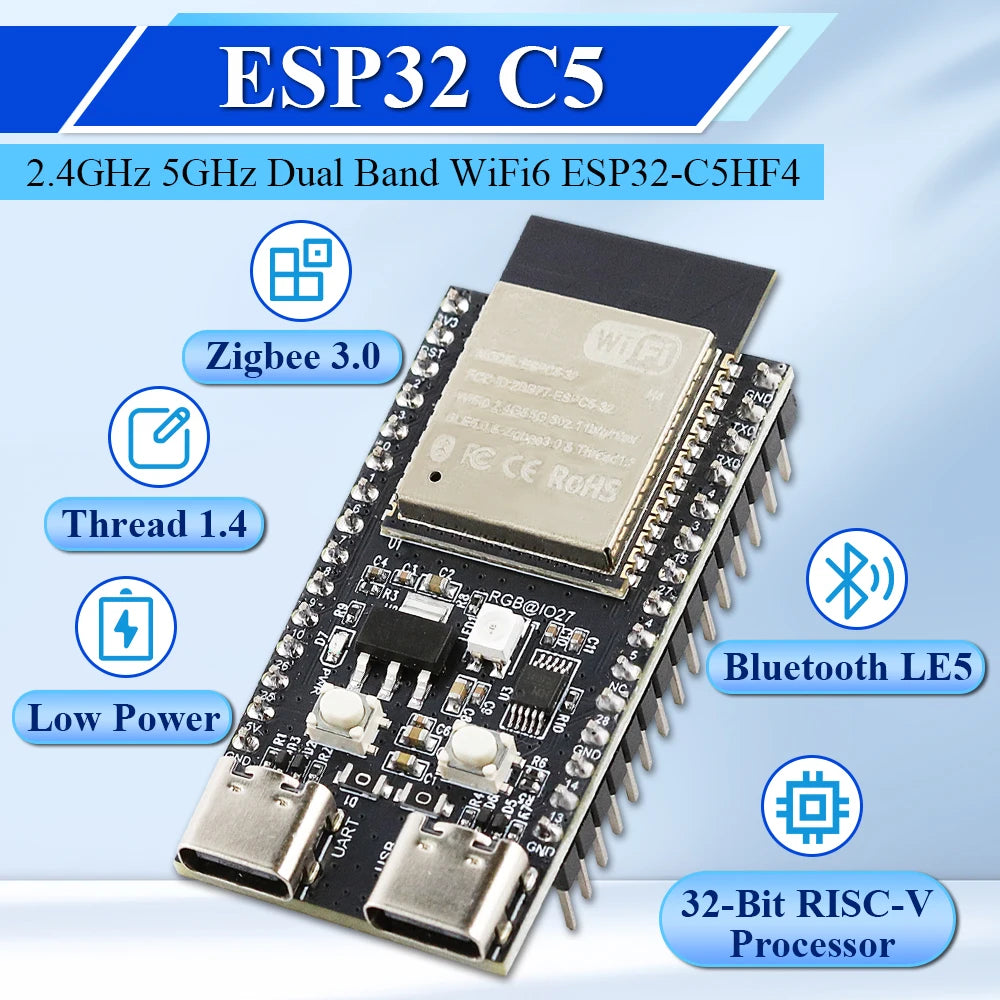 ESP32C5 Development Board Dual-frequency 2.4G and 5GHz WiFi Module ESP32-C5-DevKitC-1 N4 4MB Flash WIFI6 CH343 32PIN TYPE-C