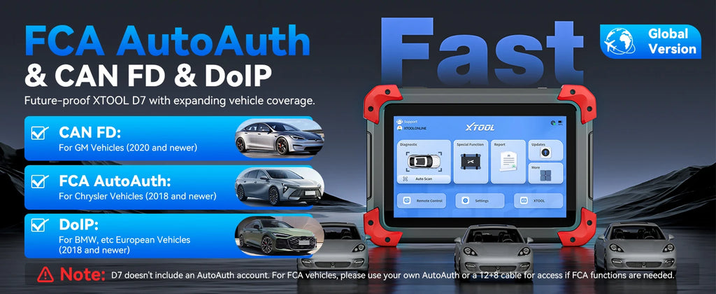 XTOOL D7 V2.0 Automotive Diagnostic Tool All System Scan Tools ECU Coding Bidirectional OBD2 Scanner 36+ Service FCA CAN FD DOIP