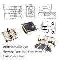 100/1000PCS Micro USB Android Female Charging Socket, Flat Edge Crimped Type, 5Pin, 4 Mounting Pins, SMD & DIP Tail Connector