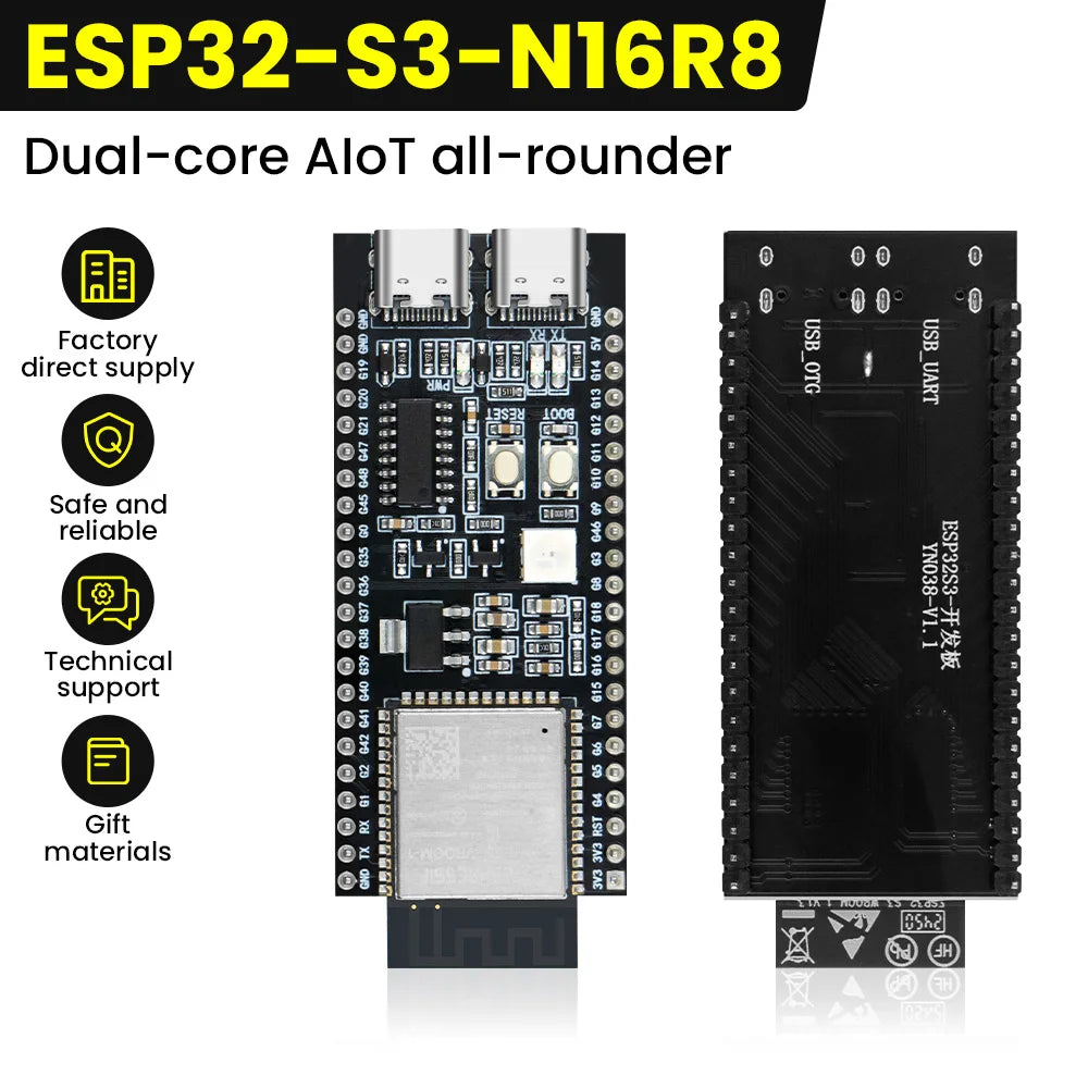 ESP32-S3-DevKitC-1 N16R8 Development Board Two Type C Integrated Wi-Fi&Bluetooth 44Pin Compatible Arduino IDE ESP-IDF Optional