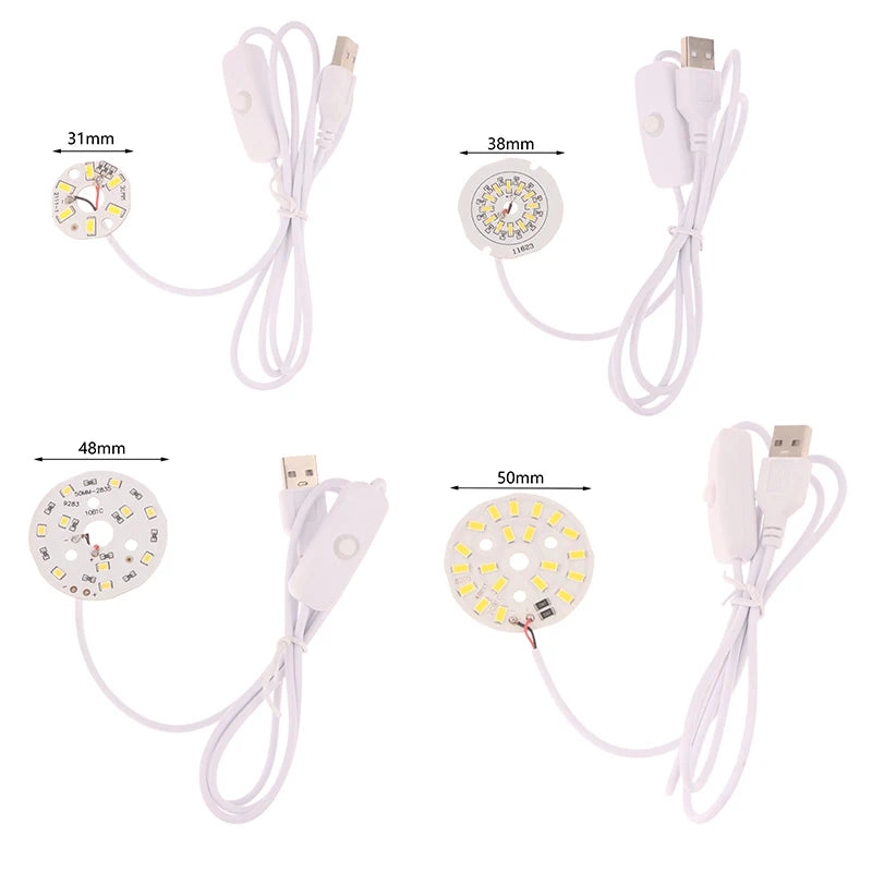 1Pc 1.5M Line Length DC5V LED Chips SMD5730 LED Lamp 31/38/48/50mm USB 3W Light Board Warm White Light With ON/OFF Switch Cable
