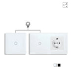 Touch Light Switch With EU Socket 1 Gang 2 Way Wall Light Switch LED Sensor Tempered Glass Interrupter EU Standard 240V