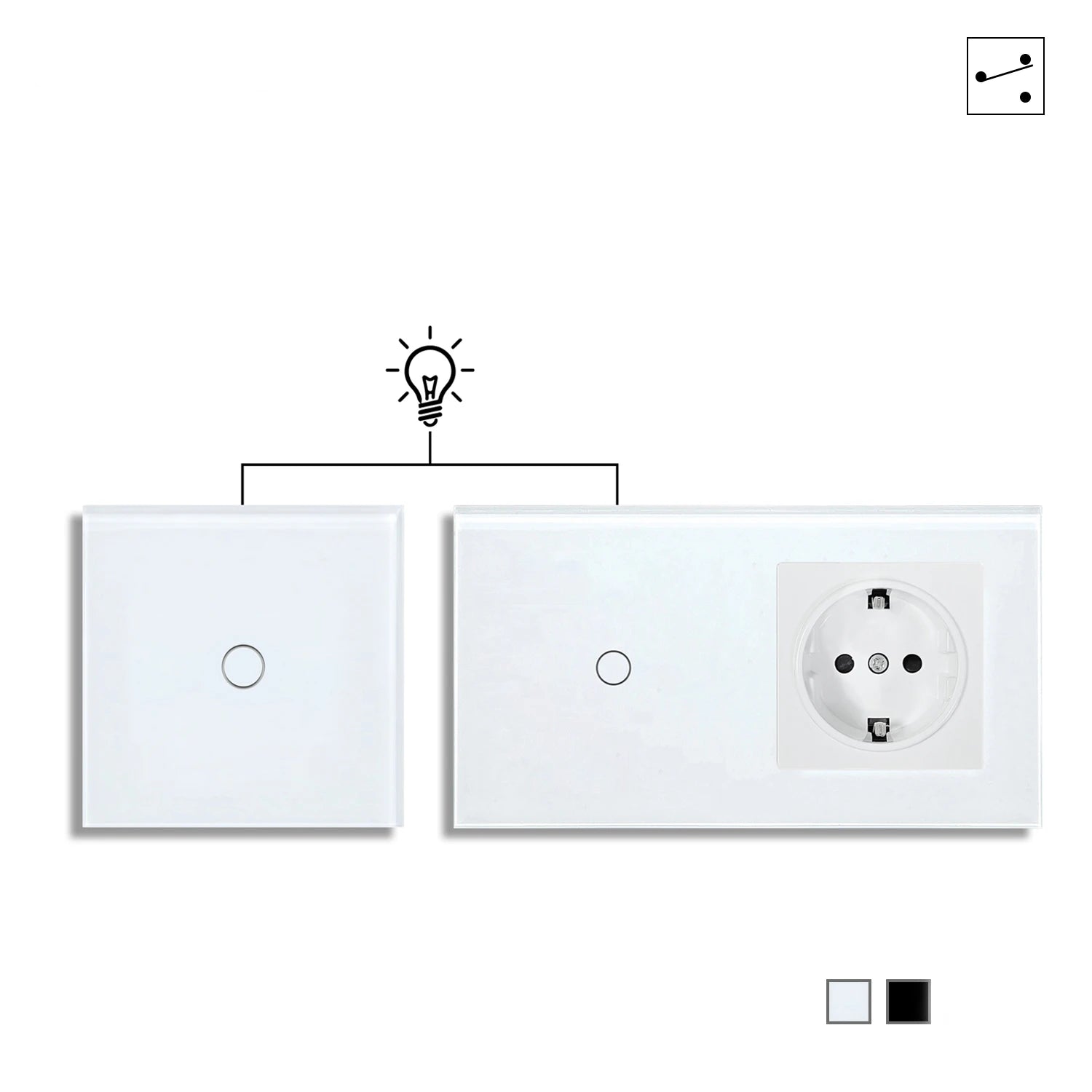 Touch Light Switch With EU Socket 1 Gang 2 Way Wall Light Switch LED Sensor Tempered Glass Interrupter EU Standard 240V