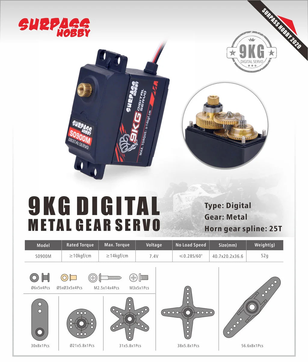 SURPASS HOBBY 9G 17G 25G 6KG 9KG 15KG 20KG Metal Gear Digital Motor RC Servo for Car Plane Robot Boat Model Wltoys Axial SCX24