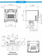 10P Network Interface Connector LED Light Network Port Female Socket RJ45 Network Socket with Light 8P8C Network Port Connector